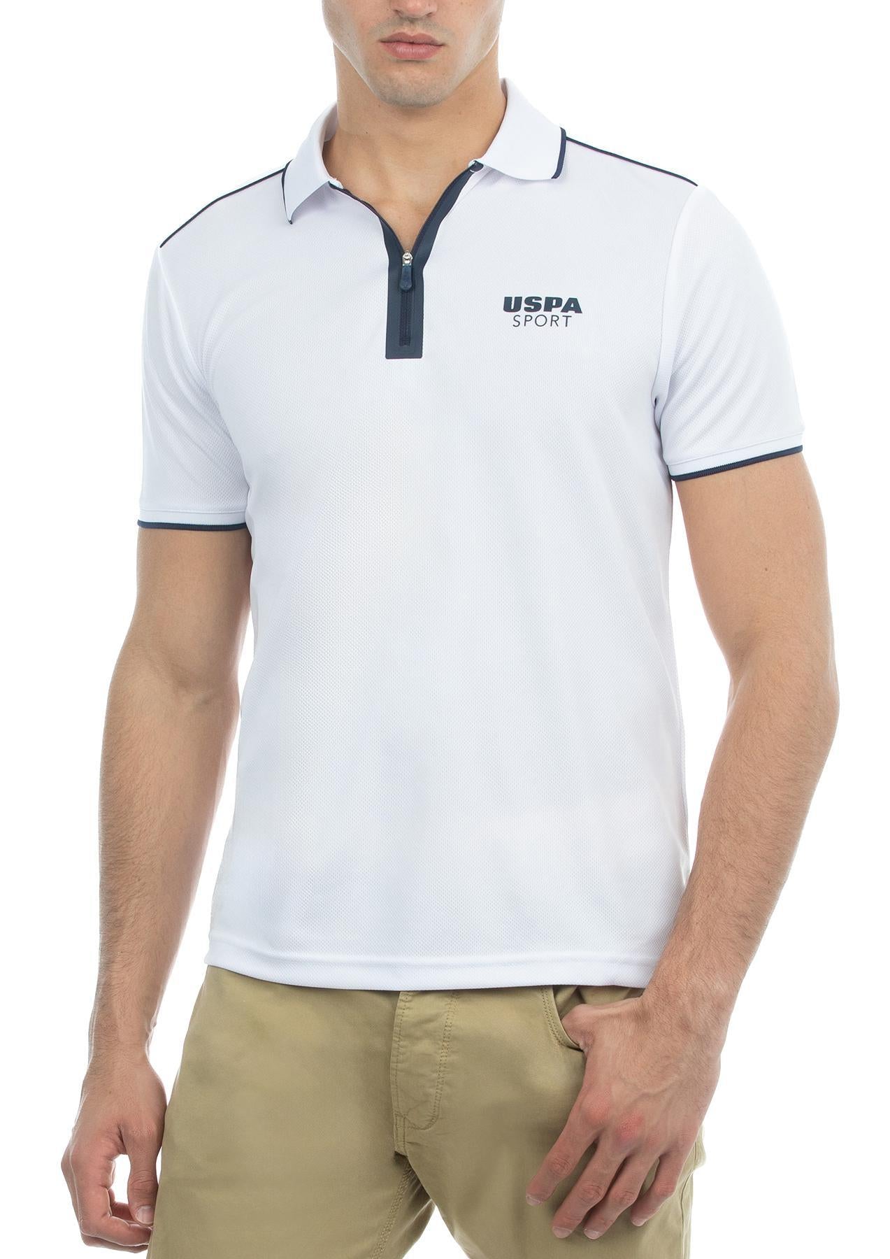 USPA Sport Men&#39;s Slim Fit Zip Polo White