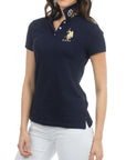 USPA Women's Metallic Print Polo Navy