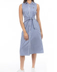 USPA Women's Stripe Tie Waist Shirt Dress Blue