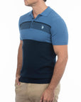 USPA Men's Stripe Knit Polo Blue