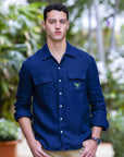 Men's Linen Capri Collar Shirt Navy