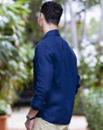 Men's Linen Capri Collar Shirt Navy