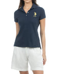 USPA Women's Metallic Print Polo Navy