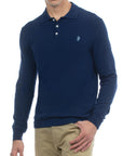 USPA Men's Alpaca/Cotton Long Sleeve Sweater Knit Polo Navy