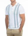 USPA Men's Vertical Stripe Knit Polo Shirt White